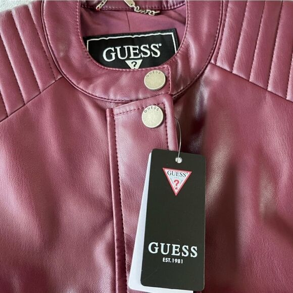 New Guess Fiammetta Faux Leather Moto Jacket Mystic Wine Size XS - Picture 6 of 16
